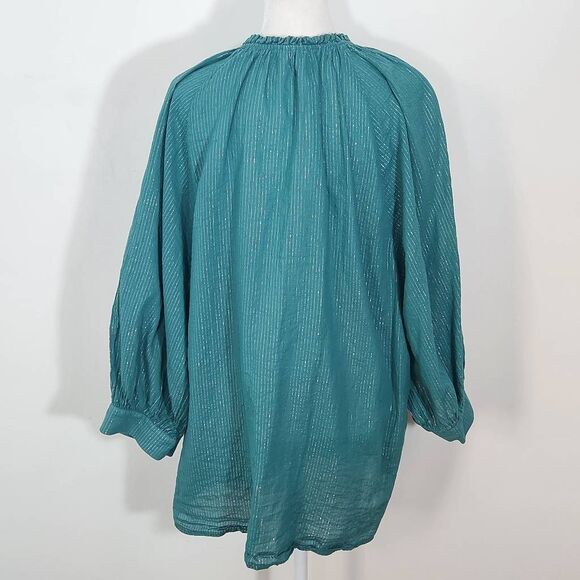 a.n.a Blue Boho Blouse with Full Sleeves Size XL Tall Blue and Silver Top - Picture 6 of 10